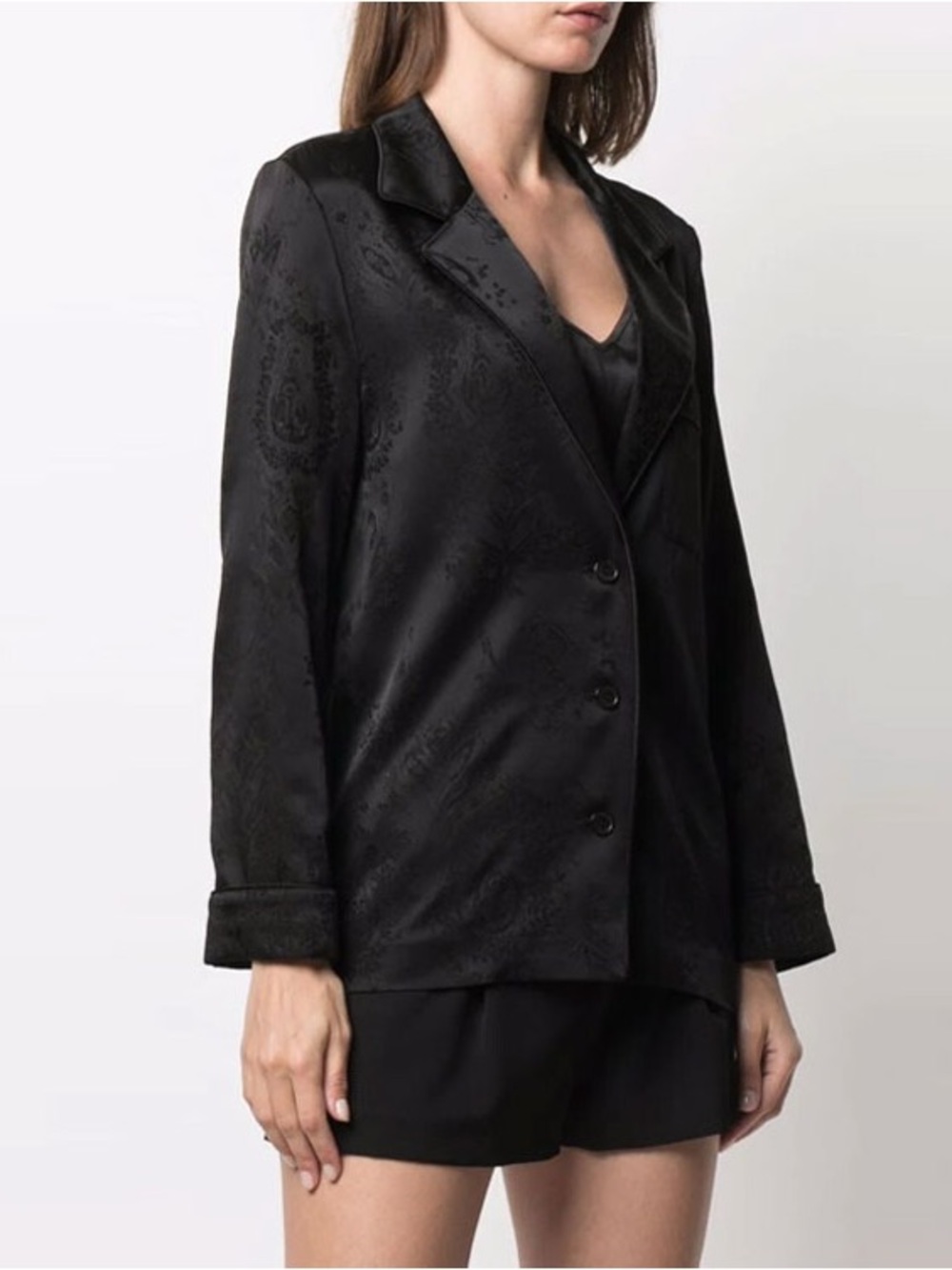 Saint Laurent Black Jacquard Satin Blazer